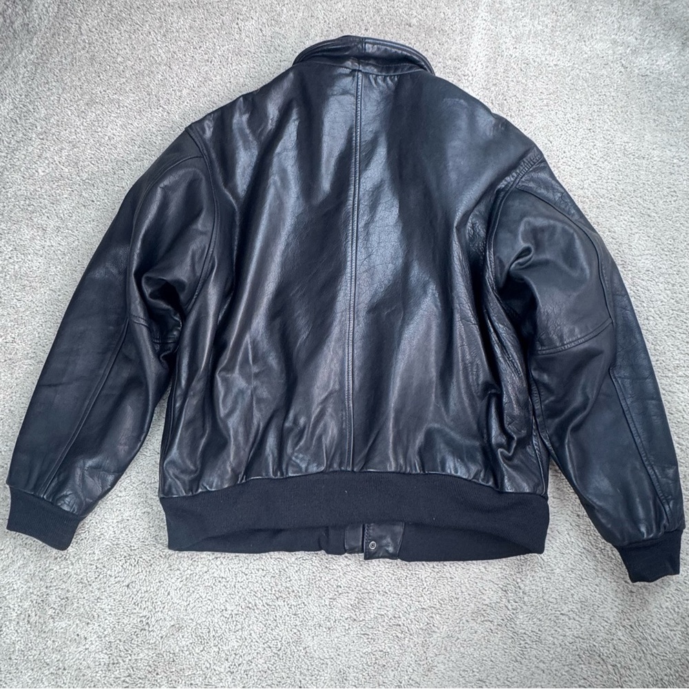 Vintage BANANA REPUBLIC SAFARI & TRAVEL Thick Leather Bomber Jacket Black Sz 44 - Picture 10 of 13